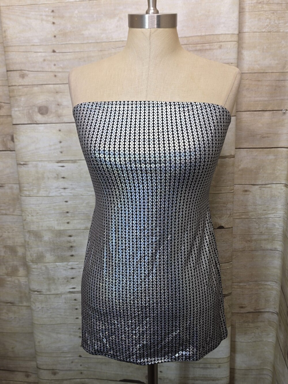 Strapless Sequin Tube Top in Black and Silver